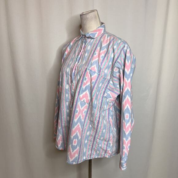 Sudden Impact Vintage Southwestern Print Button Up Shirt Pastel Womens Large 80s - Picture 8 of 11